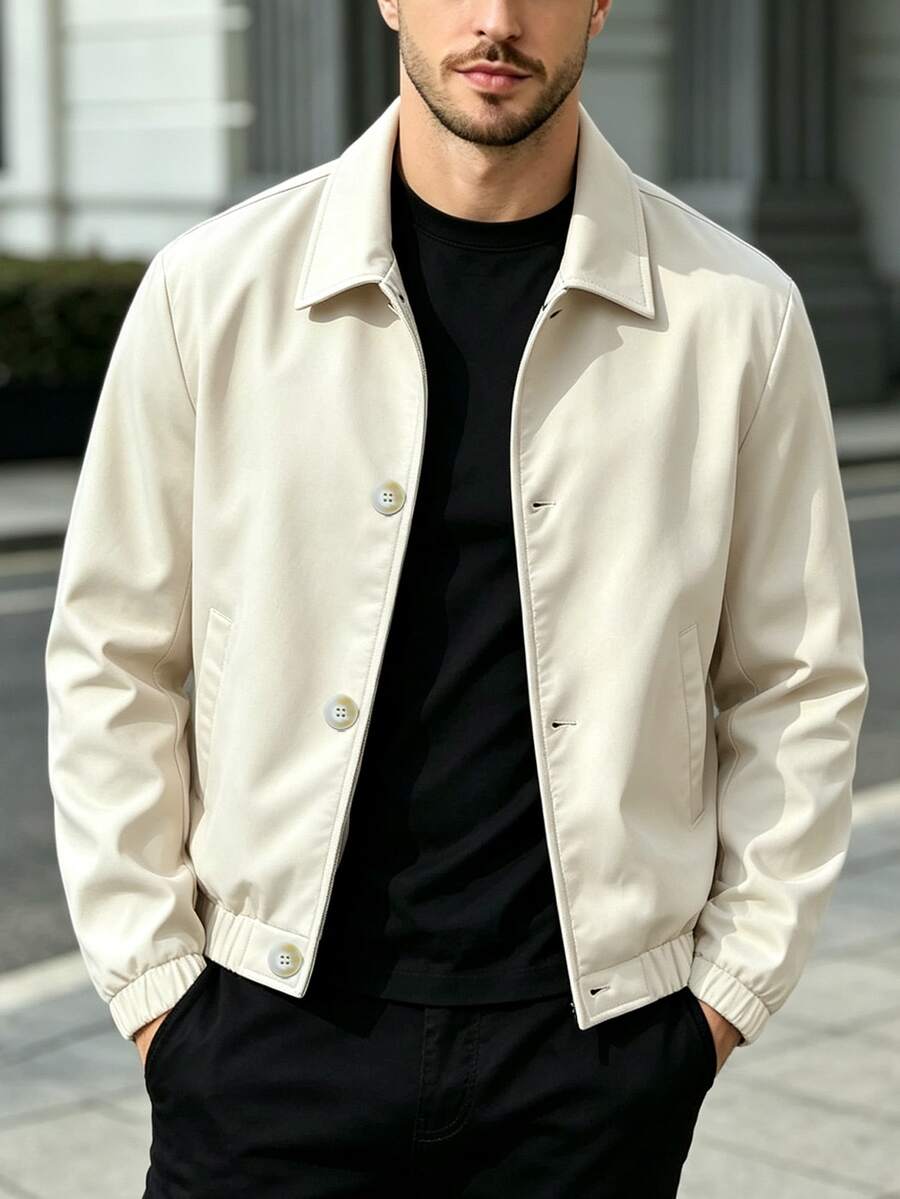 Manfinity Homme Men's Casual Solid Color Jacket, Versatile Young Street Style, Comfortable And Easy To Wear, Fashionable Button Jacket - Apricot - View 1