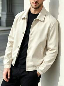 Manfinity Homme Men's Casual Solid Color Jacket, Versatile Young Street Style, Comfortable And Easy To Wear, Fashionable Button Jacket - Apricot - View 5
