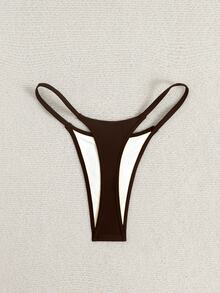 Swim Basics Solid Briefs Summer Beach Bikini Bottom - Brown - View 2