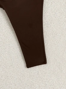 Swim Basics Solid Briefs Summer Beach Bikini Bottom - Brown - View 5
