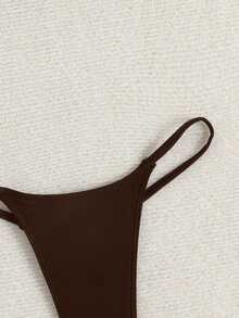 Swim Basics Solid Briefs Summer Beach Bikini Bottom - Brown - View 4