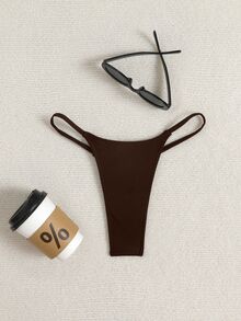 Swim Basics Solid Briefs Summer Beach Bikini Bottom - Brown - View 3