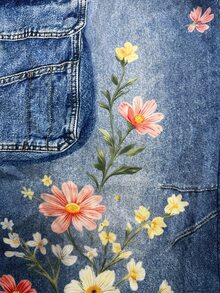 Maweii Plus Size Casual Faux Denim Floral Print Vintage Street Style Loose Long Pants Fall - Multicolor - View 3