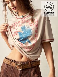 Bohemela Casual Solid Color Knitted Oversized Short Sleeve Crew Neck T-Shirt For Women - Apricot - View 1