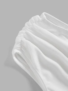 SHEIN 兒童青少年女孩夏季白色純色網紗不對稱領抓皺修身洋裝，返校穿搭，派對穿搭 - 白色 - 查看 6