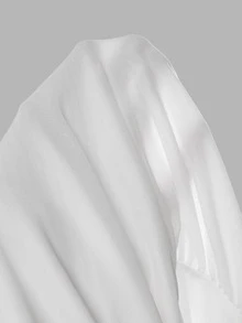 SHEIN 兒童青少年女孩夏季白色純色網紗不對稱領抓皺修身洋裝，返校穿搭，派對穿搭 - 白色 - 查看 7
