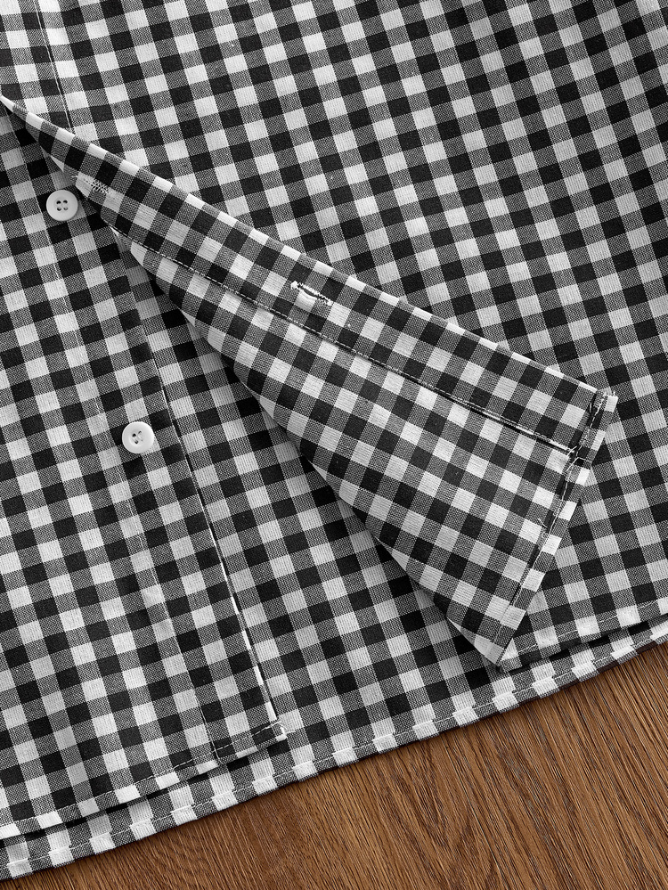 ESTAVOR 1pc Men Y2K Plaid Cropped Shirt,Funny Casual Fit High Street Vintage Style Checkered Button Up Shirts,Back To School Fall Halloween Boxy Streetwear - Coffee Brown - View 5