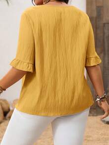 EMERY ROSE Blusa de manga corta de moda casual sencilla para uso diario, vacaciones, primavera y verano, para uso informal, parte superior de primavera/verano, otoño, talla grande - Amarillo - Ver 2