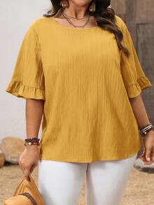 EMERY ROSE Blusa de manga corta de moda casual sencilla para uso diario, vacaciones, primavera y verano, para uso informal, parte superior de primavera/verano, otoño, talla grande - Amarillo - Ver 5