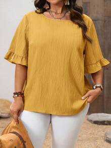 EMERY ROSE Blusa de manga corta de moda casual sencilla para uso diario, vacaciones, primavera y verano, para uso informal, parte superior de primavera/verano, otoño, talla grande - Amarillo - Ver 4