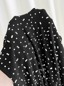 SHEIN ICON High Neck Long Sleeve Backless Tie-Up Rhinestone Embellished T-Shirt - Black - View 4