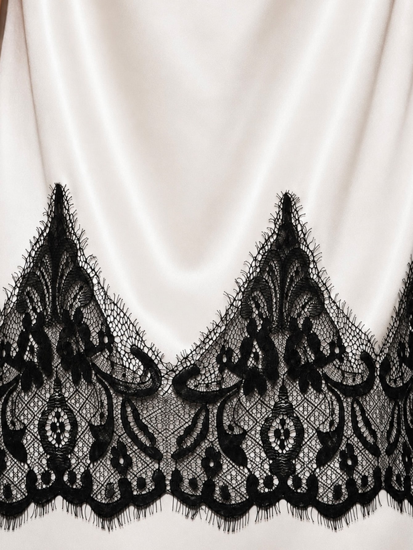 Cream Satin Black Lace Square Neck Camisole Top, view 6