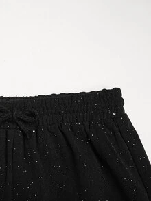 SHEIN Tween Girl Drawstring Waist Kids Casual Versatile Daily Wear Long Pants - Black - View 4
