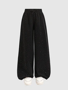 SHEIN Tween Girl Drawstring Waist Kids Casual Versatile Daily Wear Long Pants - Black - View 6