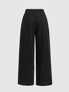 SHEIN Tween Girl Drawstring Waist Kids Casual Versatile Daily Wear Long Pants - Black - View 3