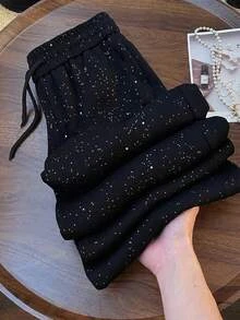 SHEIN Tween Girl Drawstring Waist Kids Casual Versatile Daily Wear Long Pants - Black - View 2