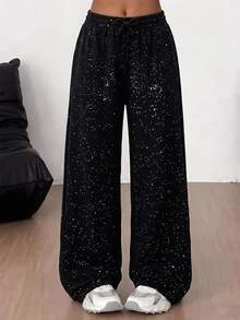 SHEIN Tween Girl Drawstring Waist Kids Casual Versatile Daily Wear Long Pants - Black - View 1