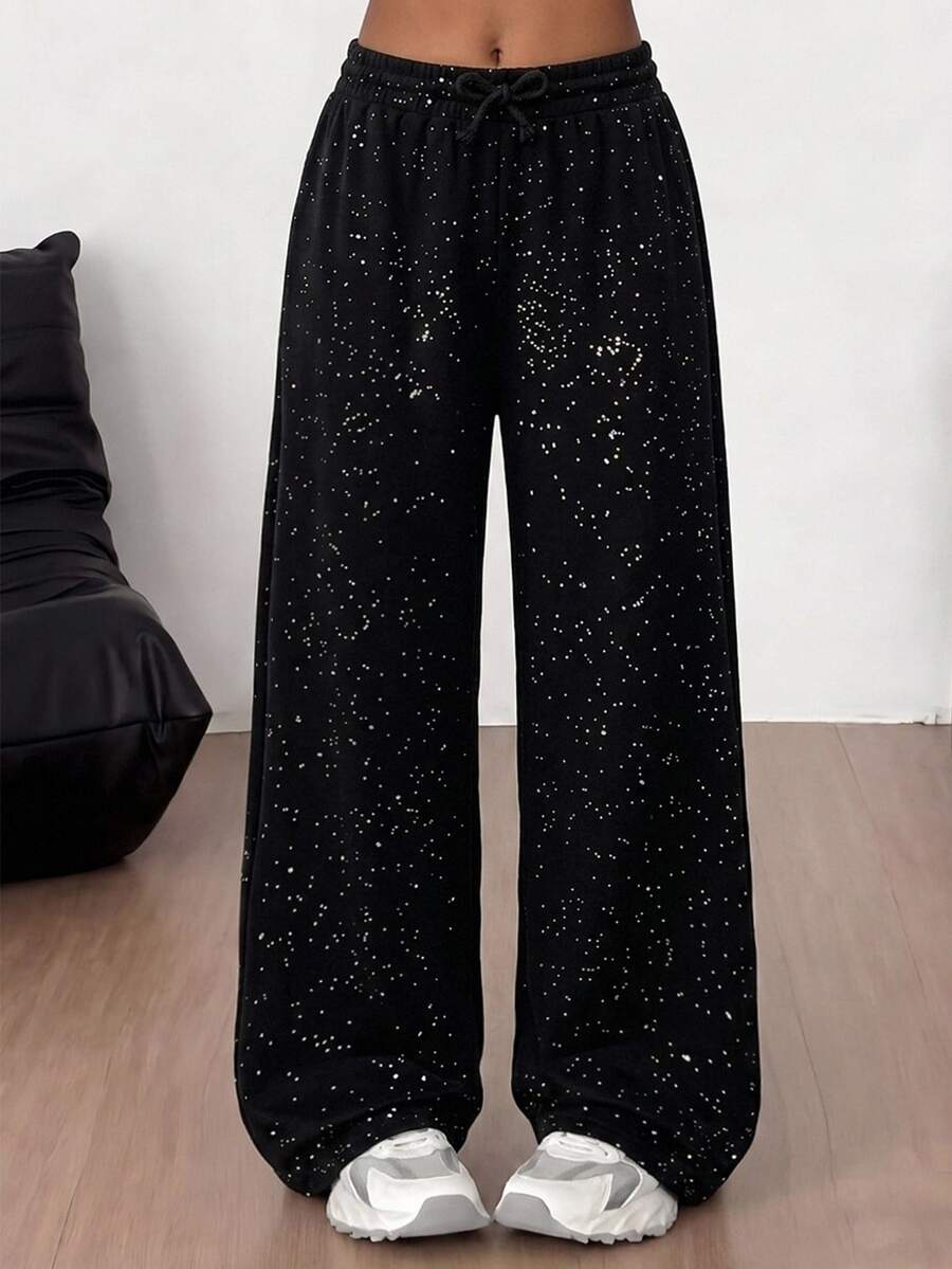 SHEIN Tween Girl Drawstring Waist Kids Casual Versatile Daily Wear Long Pants - Black - View 1