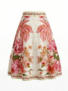 SHEIN Clasi 熱帶印花綁帶A字裙，適合度假，穿著舒適 - 彩色 - 查看 8