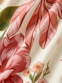 SHEIN Clasi 熱帶印花綁帶A字裙，適合度假，穿著舒適 - 彩色 - 查看 5