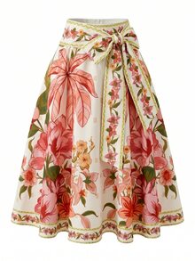 SHEIN Clasi 熱帶印花綁帶A字裙，適合度假，穿著舒適 - 彩色 - 查看 6