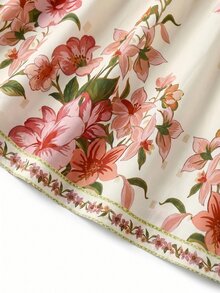 SHEIN Clasi 熱帶印花綁帶A字裙，適合度假，穿著舒適 - 彩色 - 查看 7