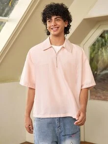 Whitmere GloMan Men's Summer Striped Casual Short Sleeve Shirt, Lightweight Breathable Basic Everyday Top, Suitable For Home, Outdoor Beach Vacation, Gift For Husband - Apricot - View 4