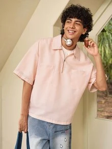Whitmere GloMan Men's Summer Striped Casual Short Sleeve Shirt, Lightweight Breathable Basic Everyday Top, Suitable For Home, Outdoor Beach Vacation, Gift For Husband - Apricot - View 1