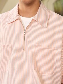 Whitmere GloMan Men's Summer Striped Casual Short Sleeve Shirt, Lightweight Breathable Basic Everyday Top, Suitable For Home, Outdoor Beach Vacation, Gift For Husband - Apricot - View 7