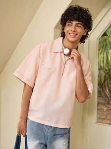 Whitmere GloMan Men's Summer Striped Casual Short Sleeve Shirt, Lightweight Breathable Basic Everyday Top, Suitable For Home, Outdoor Beach Vacation, Gift For Husband - Apricot - View 6
