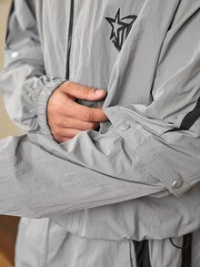 Whitmere Men's American Street Style Printed Casual Sports Set With Detachable Sleeves, Easily Remove Sleeves To Instantly Transform Long Sleeve Outfit Into Short Sleeve, Suitable For Weather With Large Temperature Fluctuations - Grey - View 7