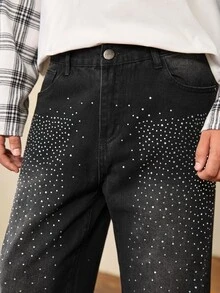 Whitmere Men's Fashion Rhinestone Non-Stretch Denim Jeans - Black - View 7