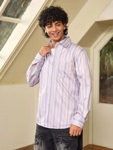 Whitmere Men's Casual Commuter Striped Long Sleeve Shirt, Versatile Comfortable Elegant, Daily Wear, Holiday Gift, - Multicolor - View 5