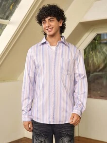 Whitmere Men's Casual Commuter Striped Long Sleeve Shirt, Versatile Comfortable Elegant, Daily Wear, Holiday Gift, - Multicolor - View 6