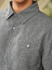 Whitmere ANDREILEE Men's Unisex Polo Collar Long Sleeve Shirt Street Casual Commute Solid Color Loose Fit Top Spring Autumn - Grey - View 7