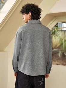 Whitmere ANDREILEE Men's Unisex Polo Collar Long Sleeve Shirt Street Casual Commute Solid Color Loose Fit Top Spring Autumn - Grey - View 2