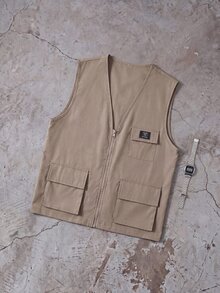 ESTAVOR Men's Casual Versatile Zip Pocket Vest Top For Daily Wear - Camel - View 8