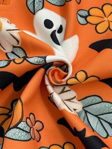 SHEIN American Vintage Half-Zip Ghost Print Niche Sweatshirt - Orange - View 8