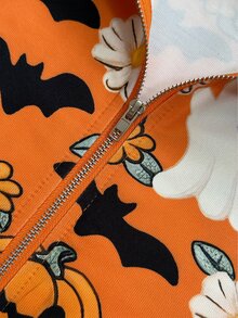 SHEIN American Vintage Half-Zip Ghost Print Niche Sweatshirt - Orange - View 5