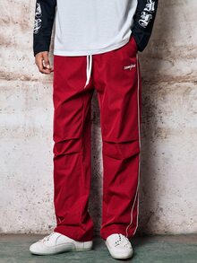Skyrend Men's Street Collegiate Style Pants, Fall Grunge - Burgundy - View 5