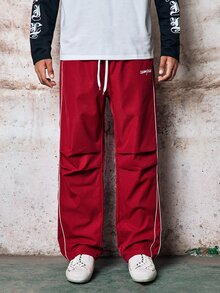 Skyrend Men's Street Collegiate Style Pants, Fall Grunge - Burgundy - View 8