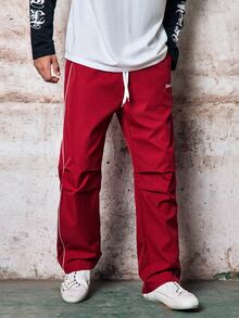Skyrend Men's Street Collegiate Style Pants, Fall Grunge - Burgundy - View 6