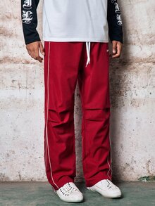 Skyrend Men's Street Collegiate Style Pants, Fall Grunge - Burgundy - View 4