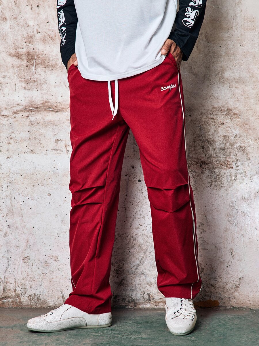 Skyrend Men's Street Collegiate Style Pants, Fall Grunge - Burgundy - View 1