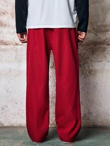 Skyrend Men's Street Collegiate Style Pants, Fall Grunge - Burgundy - View 2