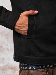 Skyrend Men Old Money Vintage Faux Suede Trucker Jacket, Fleece Shearling Collar Distressed Fall/Autumn/Winter Grunge - Black - View 10
