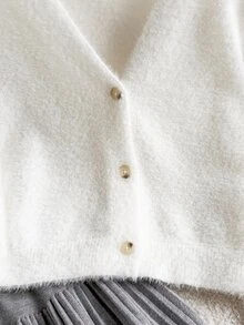 SHEIN 女童冬季兩件套，優雅蝴蝶結毛衣與針織百褶裙套裝 - 灰色 - 查看 6