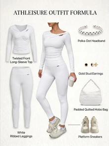 Fluxe Women's Asymmetrical Shoulder Twisted Long Sleeve Sports T-Shirt & Tank Top - White - View 8