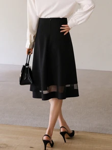DAZY Women's Solid Color Splicing Mesh Layered Skirt Summer - Black - View 2