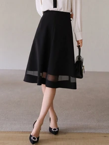 DAZY Women's Solid Color Splicing Mesh Layered Skirt Summer - Black - View 1